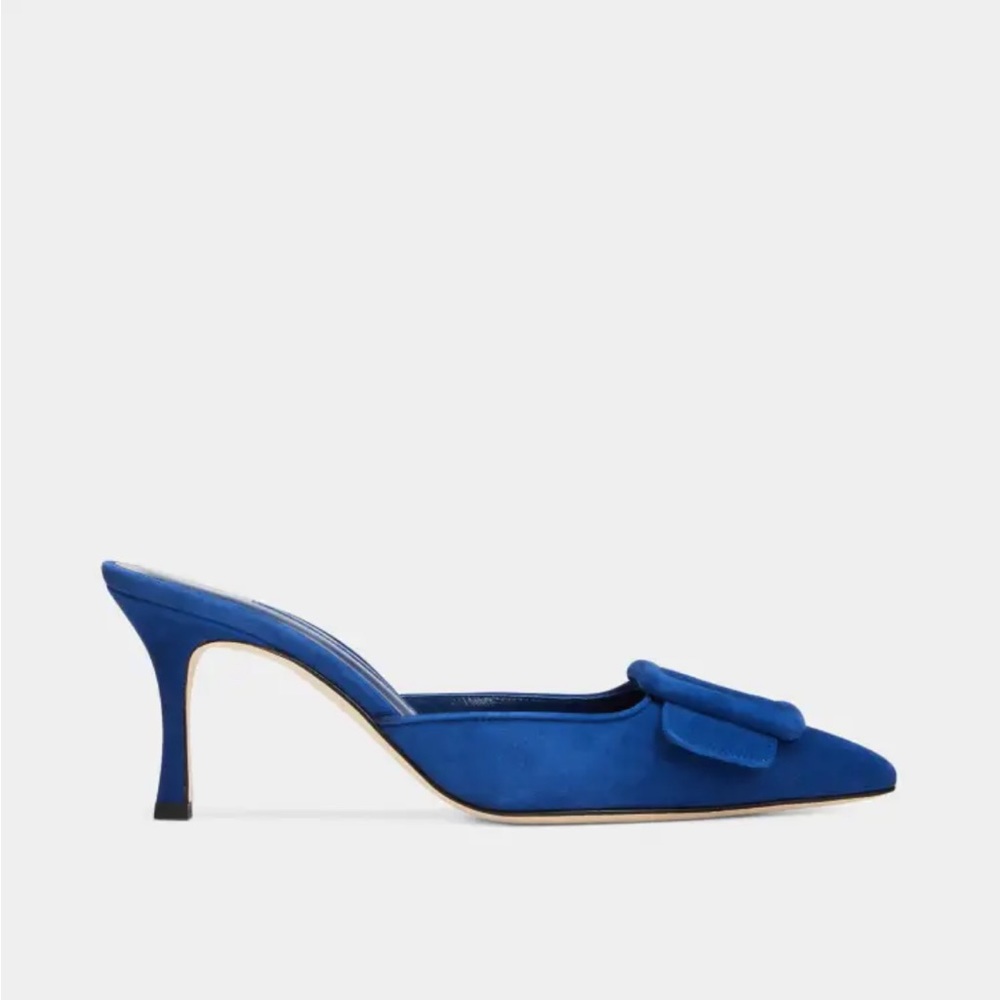 Manolo Blahnik Maysale Suede Buckle Mules